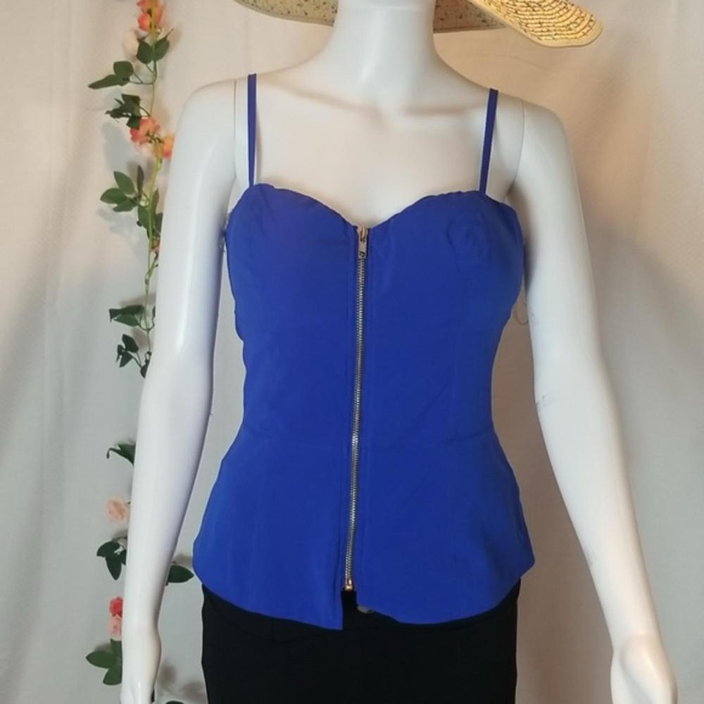 Royal Blue Guess Peplum Zip Up Top